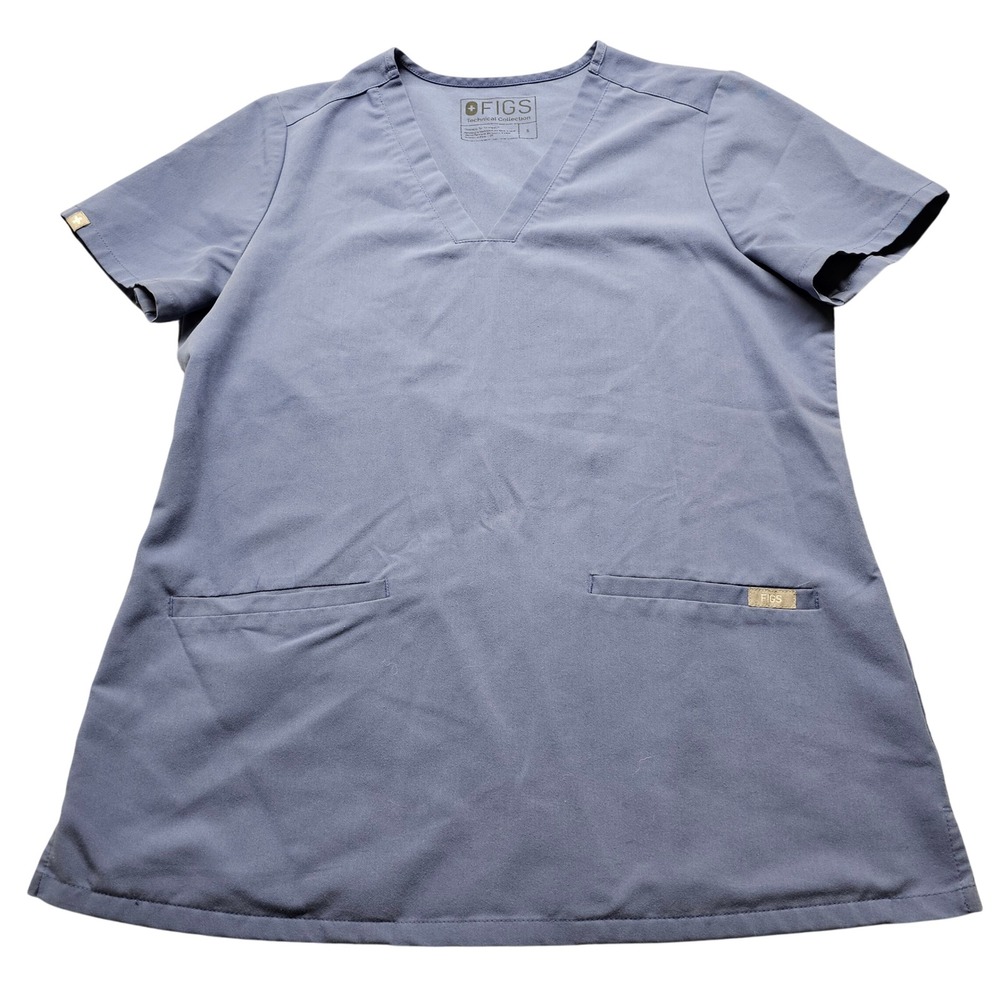 Figs Technical Collection Scrub Top Womens Small Blue V-Neck Medical Workwear